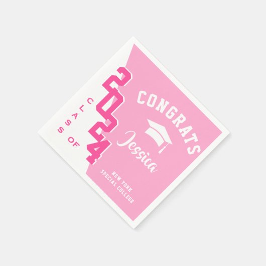 Moderne Klasse 2024 Pink White Graduation Party Serviette (Ecke)