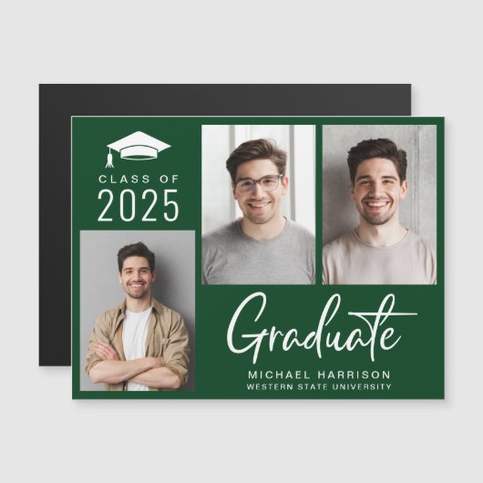 Moderne Klasse 2025 Foto Grüner Abschluss Magneteinladung (Vorne/Hinten)