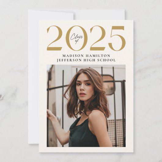 Moderne Klasse 2025 Gold 2 Foto Abschluss Ankündigung (Vorderseite)