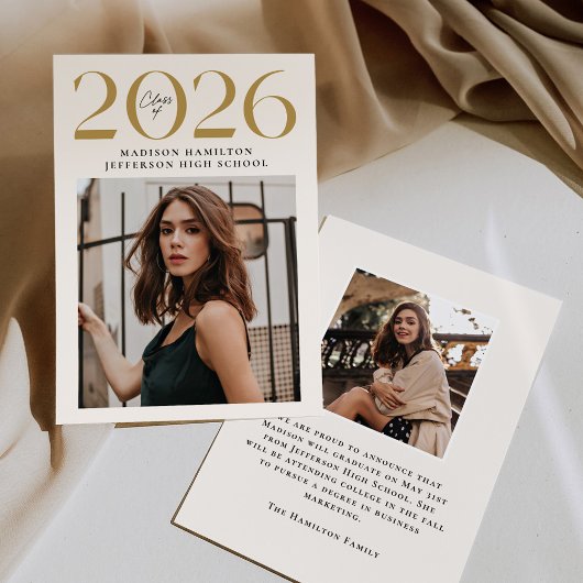 Moderne Klasse 2025 Gold 2 Foto Abschluss Ankündigung