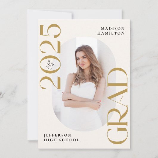 Moderne Klasse 2025 Gold Grad 2 Foto Abschluss Ankündigung (Vorderseite)