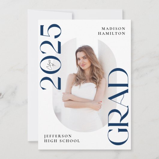 Moderne Klasse 2025 Navy Grad 2 Foto Abschluss Ankündigung (Vorderseite)