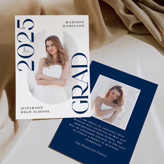 Moderne Klasse 2025 Navy Grad 2 Foto Abschluss Ankündigung