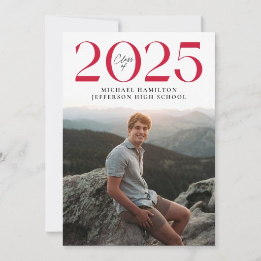 Moderne Klasse 2025 Red 2 Foto Abschluss Ankündigung (Vorderseite)