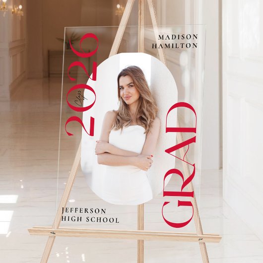 Moderne Klasse 2025 Red Foto Abschluss Willkommen Acrylschild