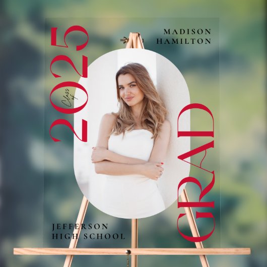 Moderne Klasse 2025 Red Foto Abschluss Willkommen Acrylschild (Neutral)