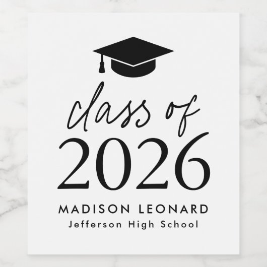 Moderne Klasse 2025 Schwarzer Script-Abschluss Weinetikett (Einzelnes Label)