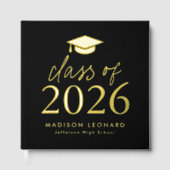 Moderne Klasse 2025 Schwarzes Foto Abschluss Gästebuch (Vorderseite)