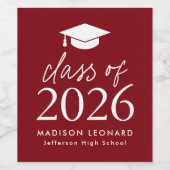 Moderne Klasse 2025 Script Burgundy Abschluss Weinetikett (Einzelnes Label)