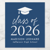 Moderne Klasse 2025 Script Navy Abschluss Weinetikett (Einzelnes Label)