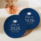 Moderne Klasse 2025 Script Navy Blue Abschluss Pappteller
