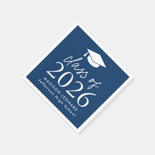 Moderne Klasse 2025 Script Navy Blue Abschluss Serviette (Ecke)