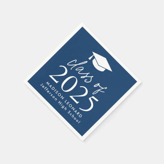 Moderne Klasse 2025 Script Navy Blue Abschluss Serviette (Ecke)
