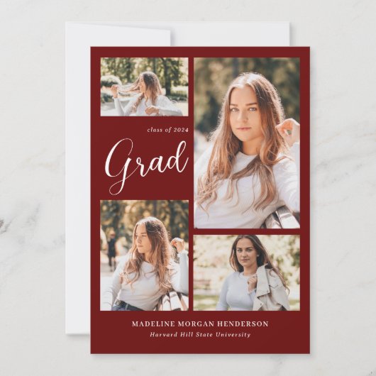 Moderne Klasse 5 Foto Collage Burgundy Abschluss Ankündigung (Vorderseite)