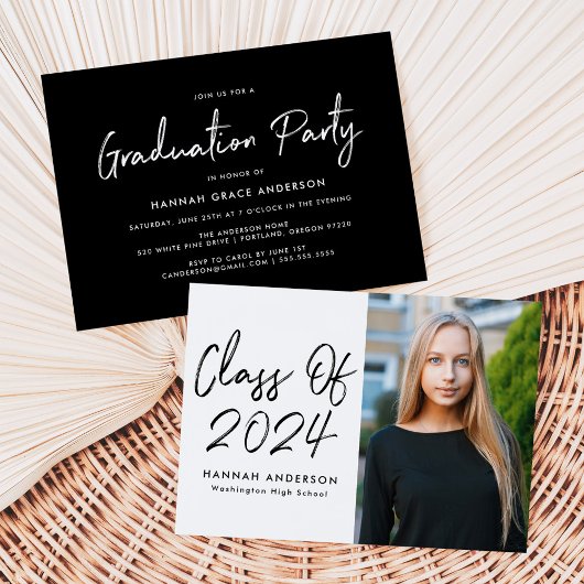 Moderne Klasse der Black Script Graduation Party 2 Einladung