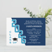 Moderne Klasse der Blue White Graduation Party 202 Einladung (Stehend Vorderseite)