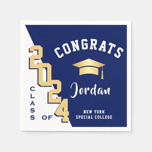 Moderne Klasse der Golden Blue Graduation Party 20 Serviette (Vorderseite)