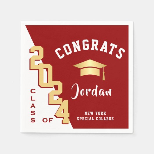 Moderne Klasse der Golden Red Graduation Party 202 Serviette (Vorderseite)