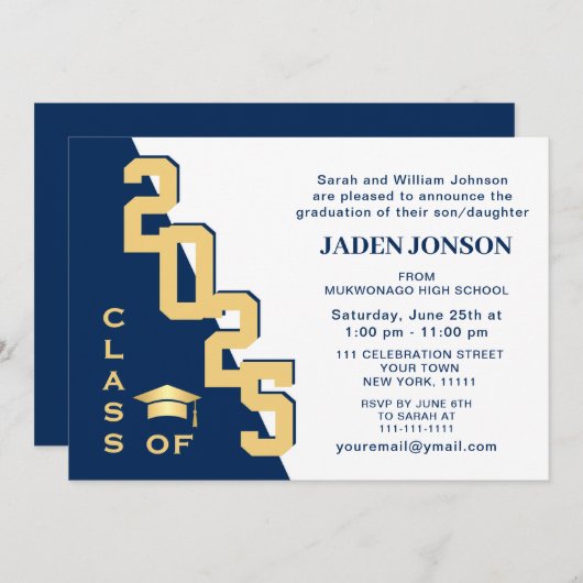 Moderne Klasse der Grad Blue Graduation Party 2025 Einladung (Vorne/Hinten)