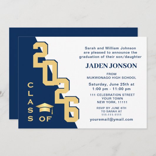 Moderne Klasse der Grad Blue Graduation Party 2025 Einladung (Vorne/Hinten)