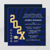 Moderne Klasse der Navy Black Graduation Party 202 Einladung (Vorne/Hinten)