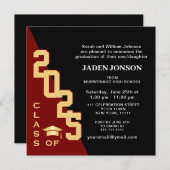 Moderne Klasse der Red Black Graduation Party 2025 Einladung (Vorne/Hinten)