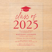 Moderne Klasse der Red Graduation Party 2025 Acryleinladungen (Vorderseite)