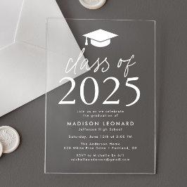 Moderne Klasse der White Graduation Party 2025 Acryleinladungen