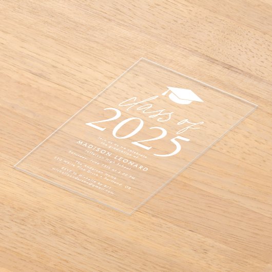 Moderne Klasse der White Graduation Party 2025 Acryleinladungen (Ablage )