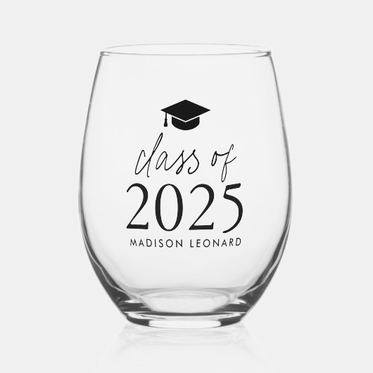 Moderne Klasse des Abschlusses 2025 Weinglas Ohne Stiel (Vorderseite)