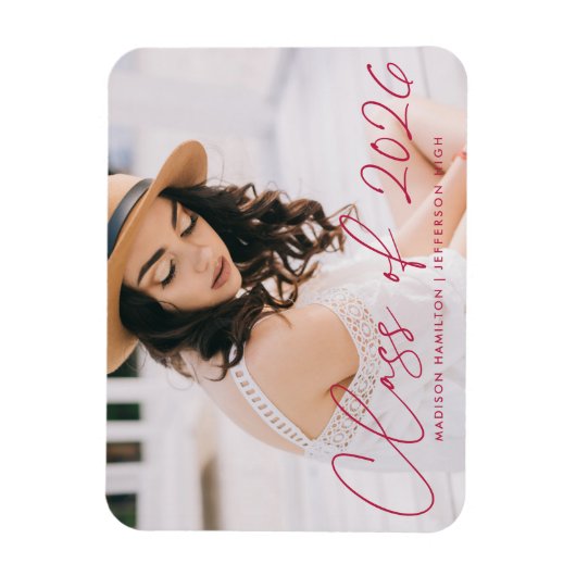 Moderne Klasse des Magenta Script-Abschlusses 2025 Magnet (Vertikal)