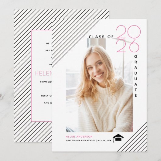 Moderne Klasse des rosa Fotos 2025 Ankündigung (Vorne/Hinten)