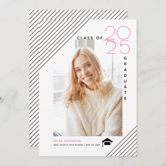 Moderne Klasse des rosa Fotos 2025 Ankündigung (Vorne/Hinten)