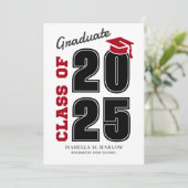 Moderne Klasse des roten und schwarzen Abschlusses Einladung (Stehend Vorderseite)