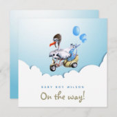 Moderne Klasse Funny Stork Scooter Junge Schwanger Ankündigung (Vorne/Hinten)