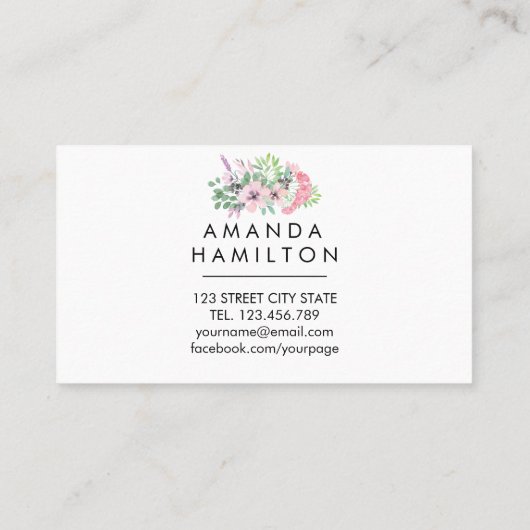Moderne Klasse PINK Aquarell Bouquet und Blätter Visitenkarte (Rückseite)