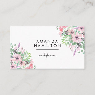 Moderne Klasse PINK Aquarell Bouquet und Blätter Visitenkarte