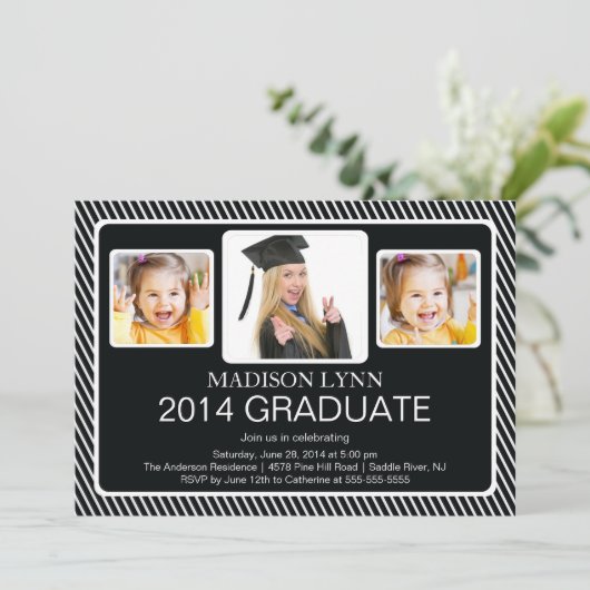 Moderne Klasse von 2014 3 Foto-Abschluss-Party Einladung (Stehend Vorderseite)