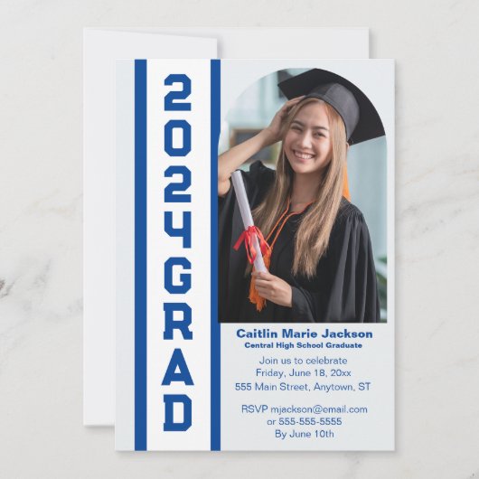 Moderne Klasse von 24, Blau-Weiß-Abschluss Einladung (Vorderseite)