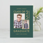 Moderne Klasse von 25 grünen 2 Fotos Open House Einladung (Stehend Vorderseite)