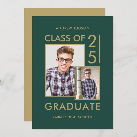 Moderne Klasse von 25 grünen 2 Fotos Open House Einladung (Vorne/Hinten)