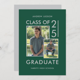 Moderne Klasse von 25 grünen Silber 2 Foto Grad Pa Einladung