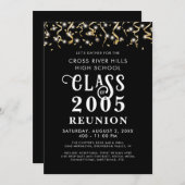 Moderne Klasse Wiedersehen Black Gold Confetti Str Einladung (Vorne/Hinten)