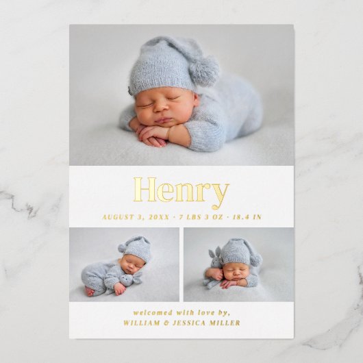 Moderne Klassik 3 FotoCollage Folieneinladung (Vorderseite)