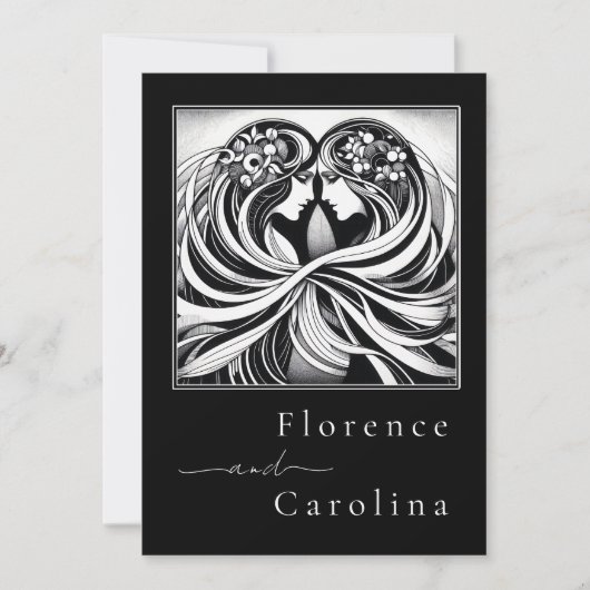 Moderne Klassik Art Deco Schwarz & Weiß Hochzeit Einladung (Vorderseite)