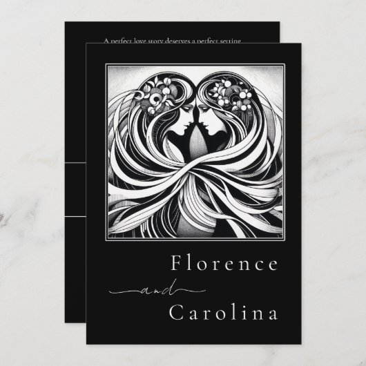 Moderne Klassik Art Deco Schwarz & Weiß Hochzeit Einladung (Vorne/Hinten)