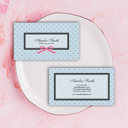 Moderne Klassik Black Polka Dot Red Ribbon Visitenkarte