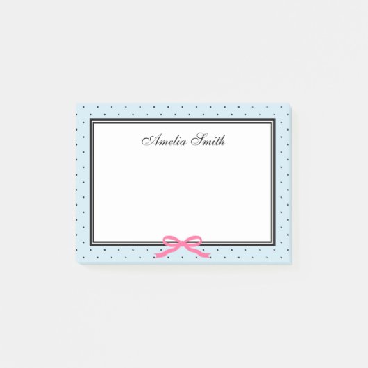 Moderne Klassik Blue Polka Dot Pink Ribbon Post-it Klebezettel (Vorderseite)