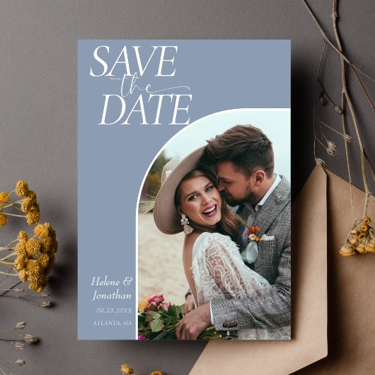 Moderne Klassik Elegant Dusty Blue Wedding Save The Date