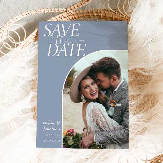 Moderne Klassik Elegant Dusty Blue Wedding Save The Date